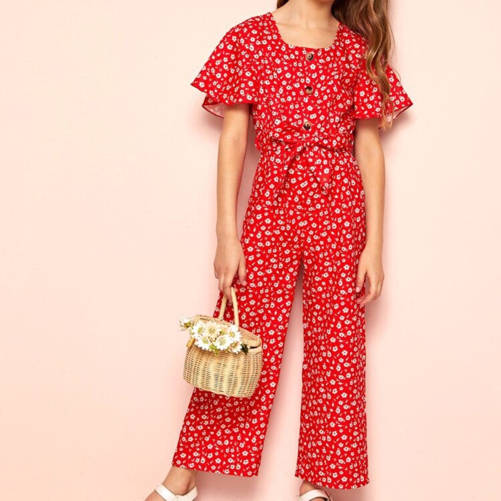 SHEIN Kids Girls Ditsy Floral Jumpsuit